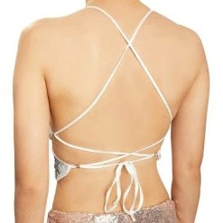 Zodaca Butterfly Sequin Halter V Neck Crop Top for Women, Open Back Tie Backless Cami Tank, Silver, One Size -Adult Halloween Costumes Shop unnamed file 1468