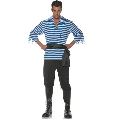 Underwraps Costumes Striped Pirate Adult Costume (Blue) 5 Underwraps Costumes Striped Pirate Adult Costume (Blue) - Image 3
