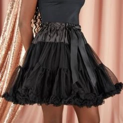 Sparkle and Bash Petticoat Under Skirt Fluff for Women, Tutu for Ballet Dance, Adjustable Elastic Waist Size 22-36 in, Black