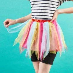 Zodaca Rainbow Tutu Dress for Kids Halloween Costume, Girls Cute Short Unicorn Petticoat Skirt, Size Medium